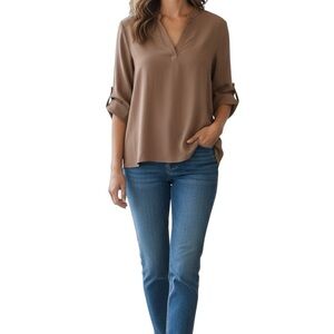 Pink Rose Notch Neck Top NWT Color is Baha Brown